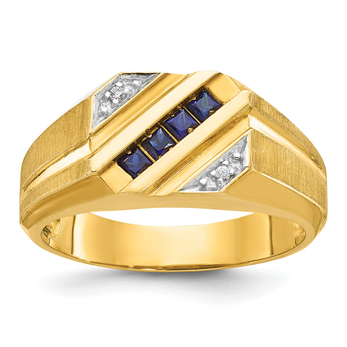 14k IBGoodman Men's Cr.Sapphire and Diamond Satin Complete Ring-B57722