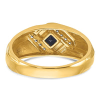 14k IBGoodman Men's Created Sapphire and 1/15 carat Diamond Satin Complete Ring-B57724-4YCS/AA