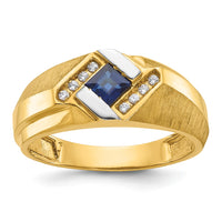 14k IBGoodman Men's Created Sapphire and 1/15 carat Diamond Satin Complete Ring-B57724-4YCS/AA