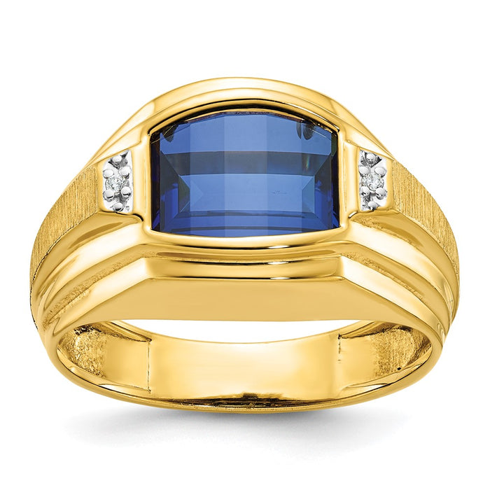 14k IBGoodman Men's Polished and Satin Created Sapphire and Diamond Complete Ring-B57727-4YCS/AA