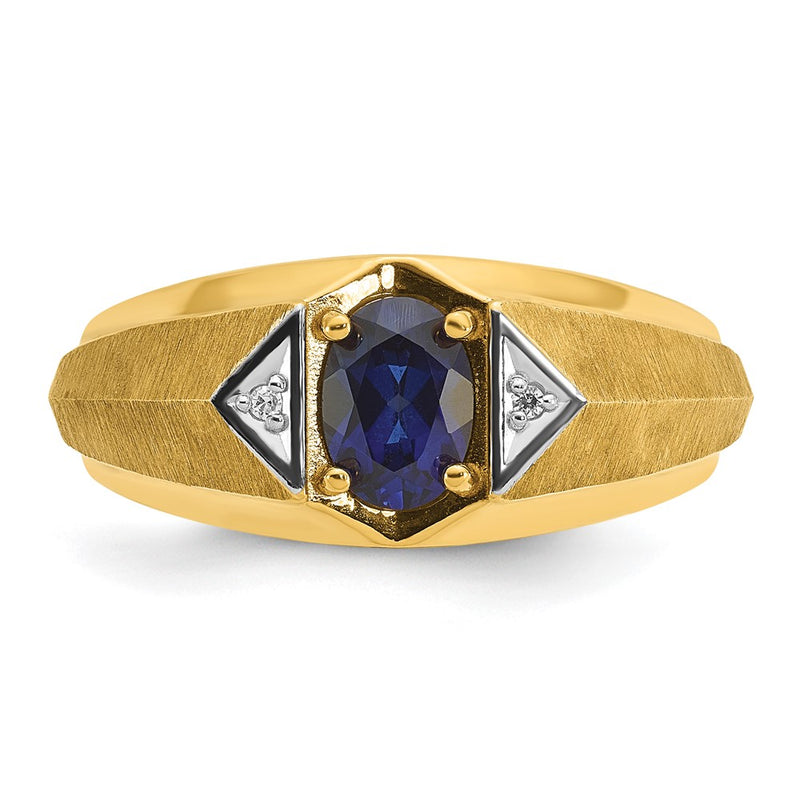 14k IBGoodman Men's Created Sapphire and Diamond Satin Complete Ring-B57748-4YCS/AA