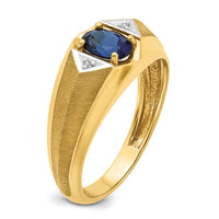 14k IBGoodman Men's Created Sapphire and Diamond Satin Complete Ring-B57748-4YCS/AA