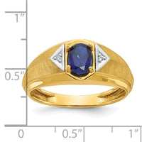 14k IBGoodman Men's Created Sapphire and Diamond Satin Complete Ring-B57748-4YCS/AA