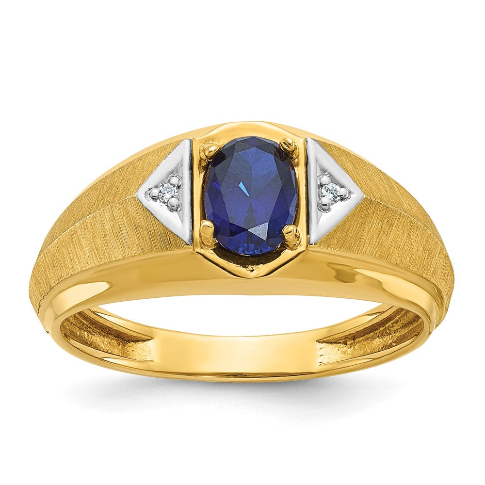 14k IBGoodman Men's Created Sapphire and Diamond Satin Complete Ring-B57748-4YCS/AA