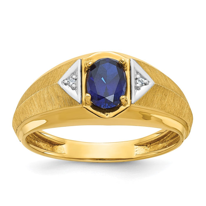 14k IBGoodman Men's Created Sapphire and Diamond Satin Complete Ring-B57748-4YCS/AA