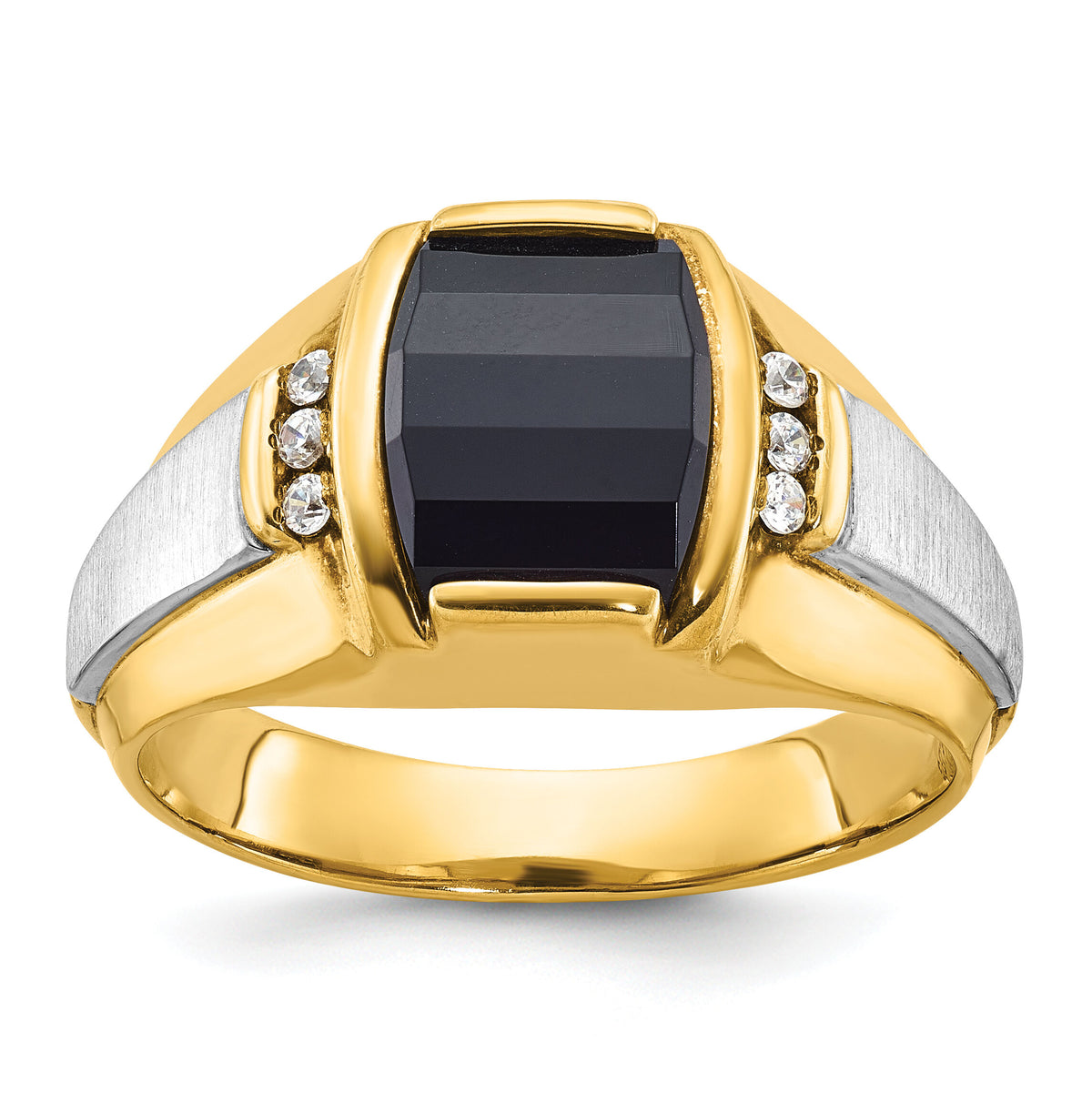 14k Two-tone IBGoodman Men's Satin Onyx and Diamond Complete Ring-B57823