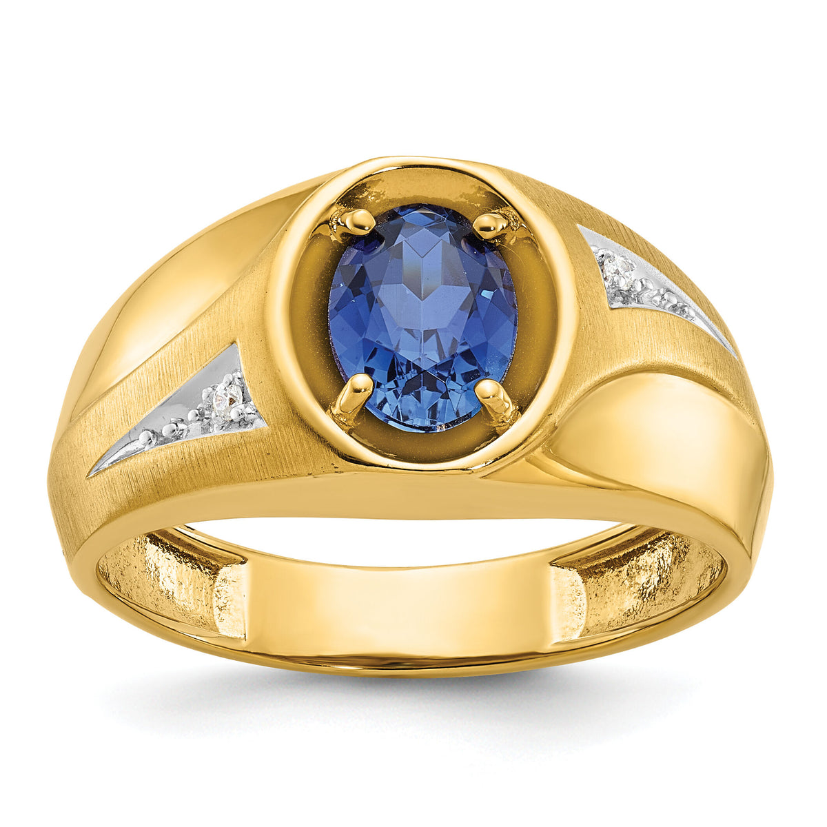 14k IBGoodman Men's Cr.Sapphire and Diamond Satin Complete Ring-B57856