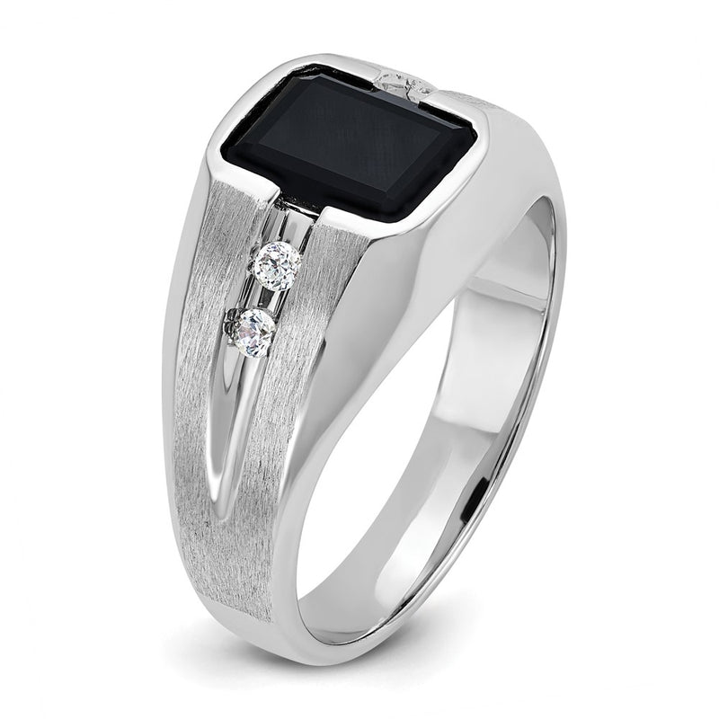 IBGoodman 14k White Gold Men's Polished and Satin Onyx and 1/8 Carat AA Quality Diamond Ring-B57895-4WOX/AA