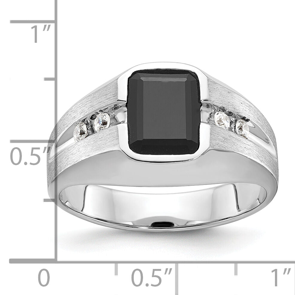 14k White Gold IBGoodman Men's Polished & Satin Onyx & Diamond Ring-B57895