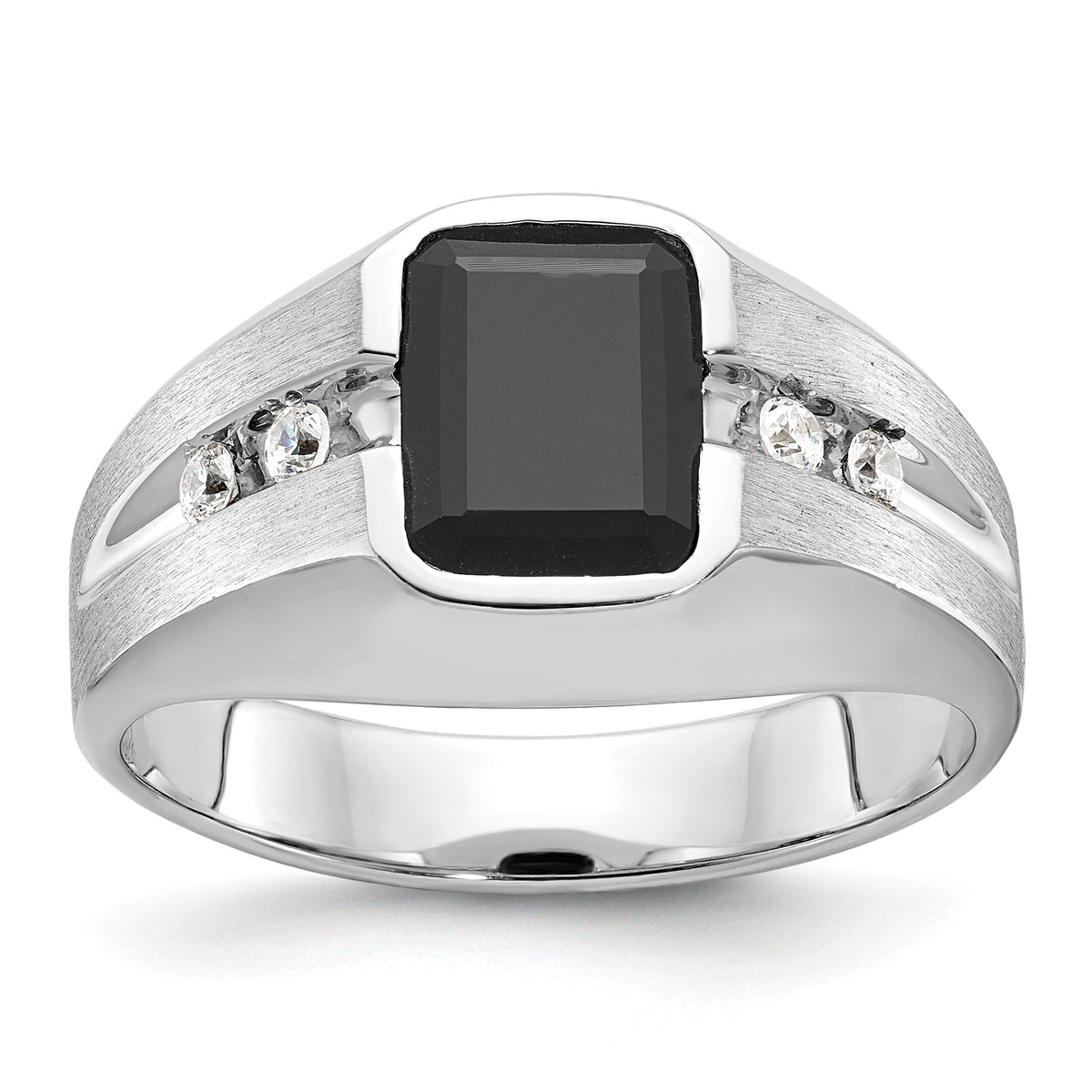 14k White Gold IBGoodman Men's Polished & Satin Onyx & Diamond Ring-B57895