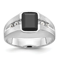 14k White Gold IBGoodman Men's Polished & Satin Onyx & Diamond Ring-B57895