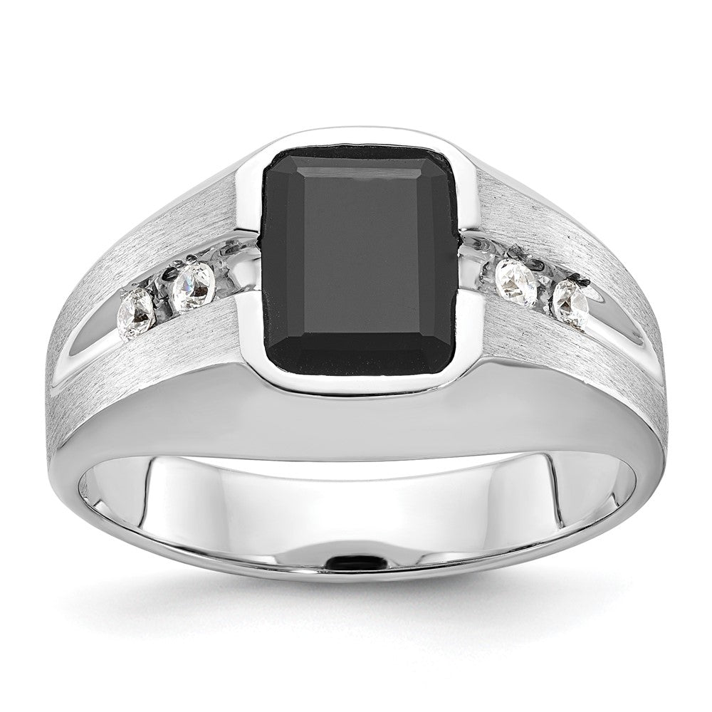 IBGoodman 14k White Gold Men's Polished and Satin Onyx and 1/8 Carat AA Quality Diamond Ring-B57895-4WOX/AA