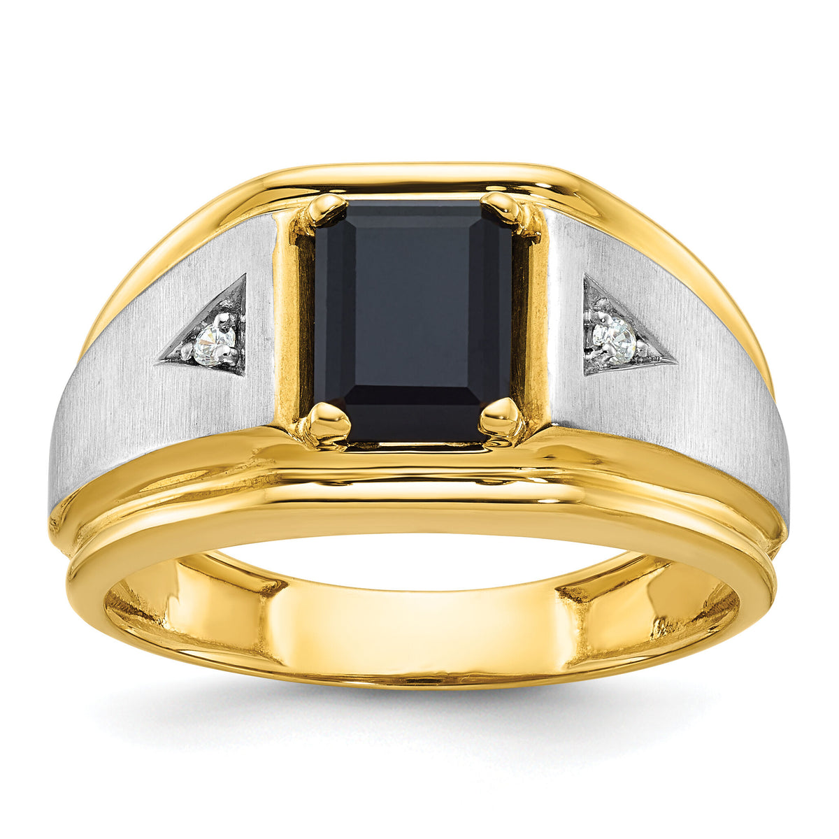 10k Two-tone IBGoodman Men's Satin Onyx and Diamond Complete Ring-B57898