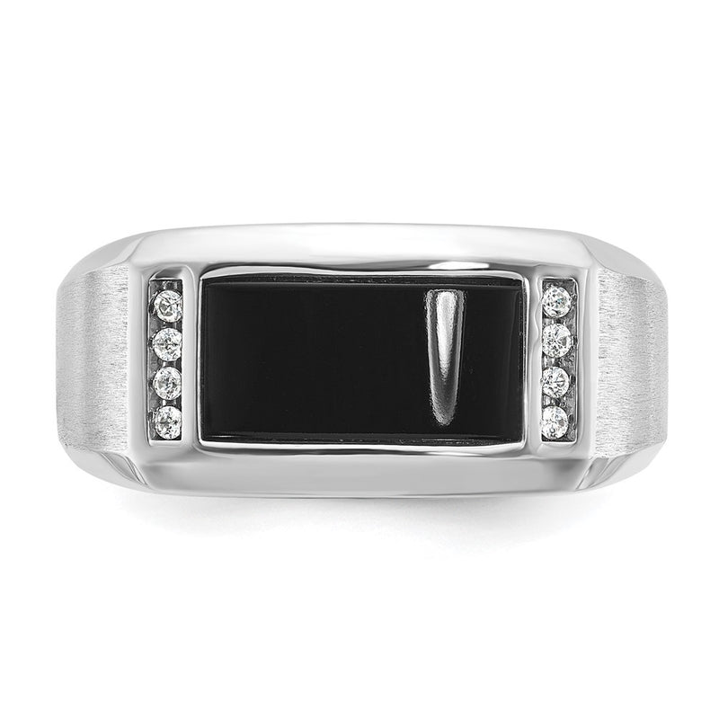 14k White Gold IBGoodman Men's Satin Onyx and 1/15 carat Diamond Complete Ring-B57915-4WOX/AA