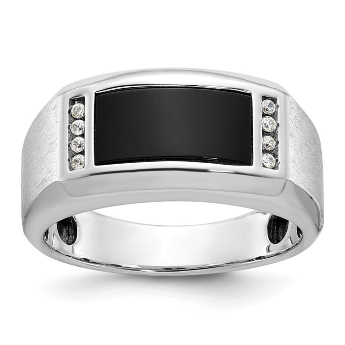 14k White Gold IBGoodman Men's Satin Onyx and 1/15 carat Diamond Complete Ring-B57915-4WOX/AA