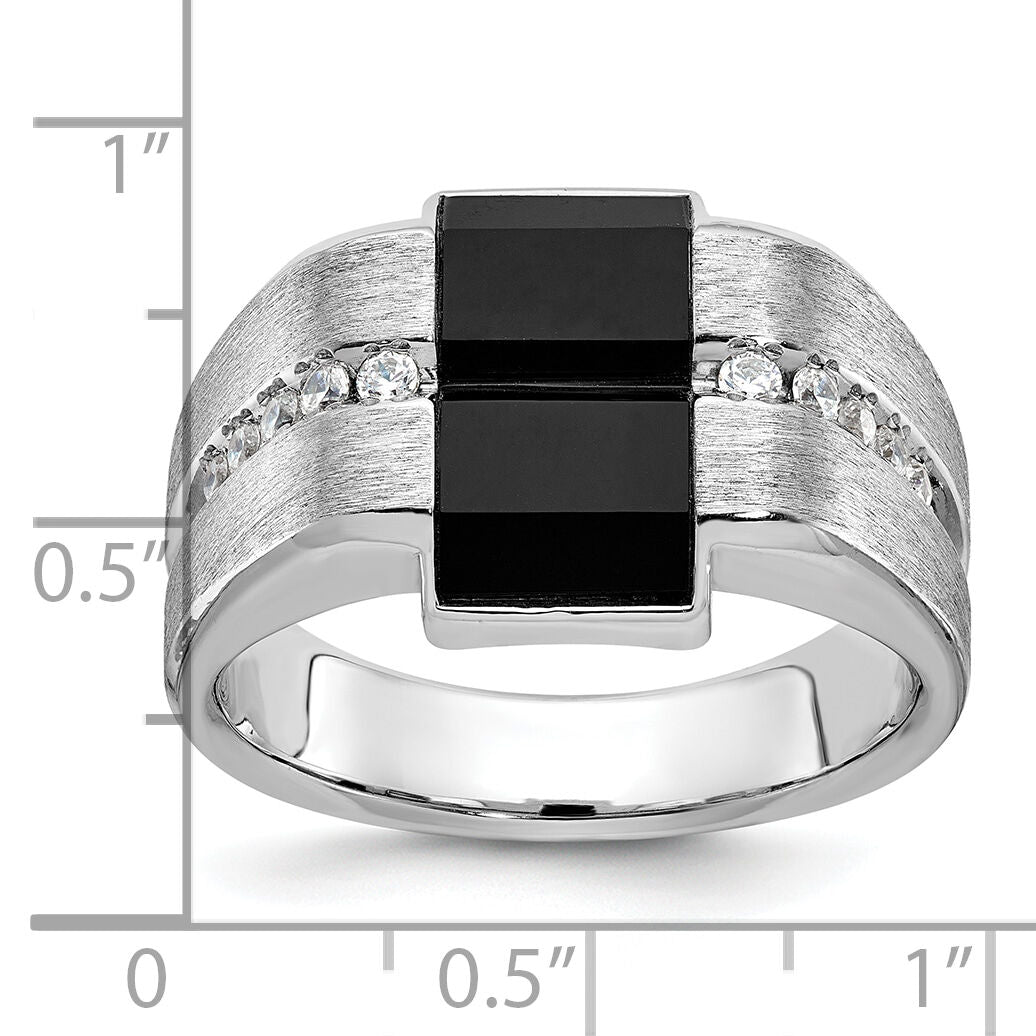 14k White Gold IBGoodman Men's Satin Onyx and Diamond Complete Ring-B57941