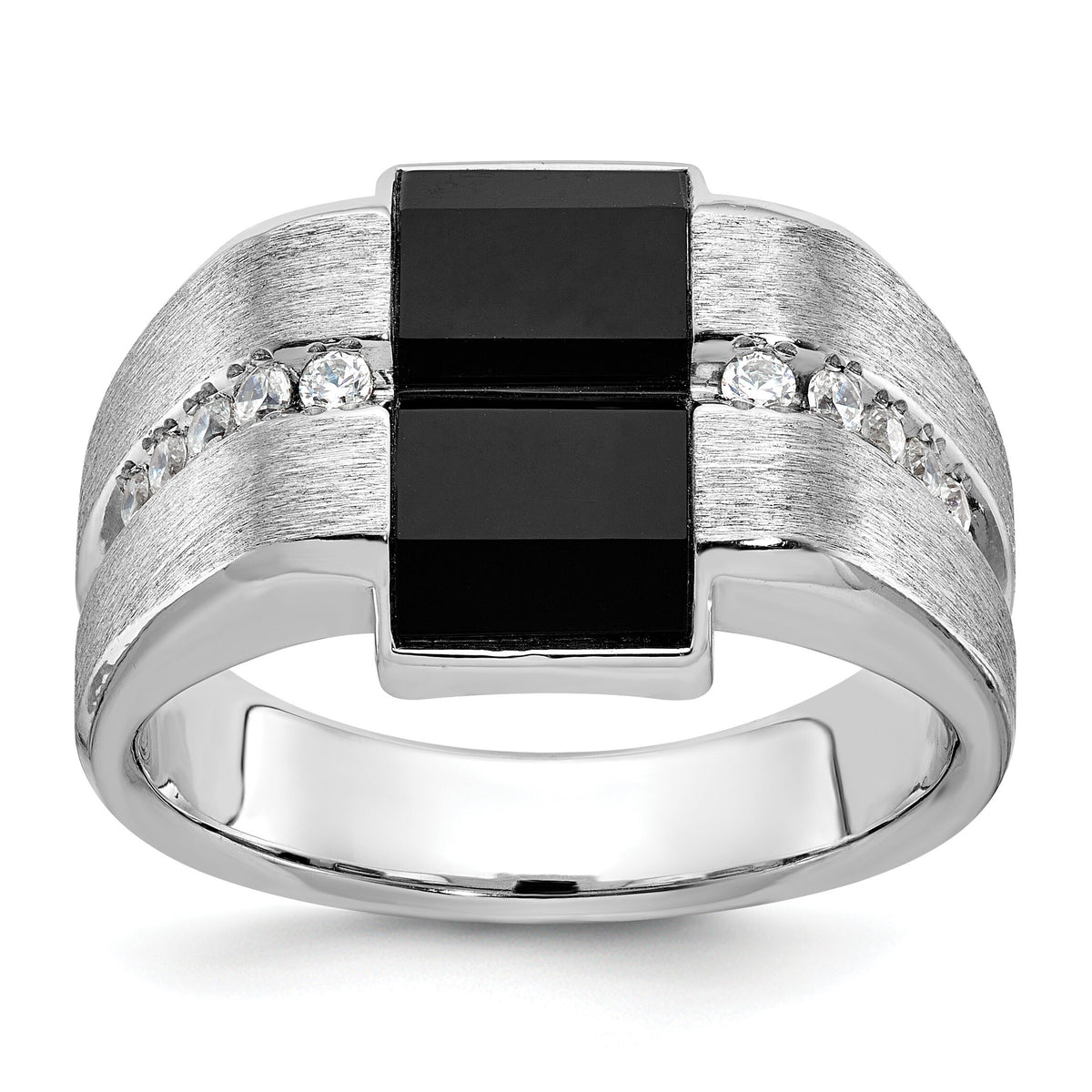 14k White Gold IBGoodman Men's Satin Onyx and Diamond Complete Ring-B57941