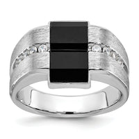 14k White Gold IBGoodman Men's Satin Onyx and Diamond Complete Ring-B57941