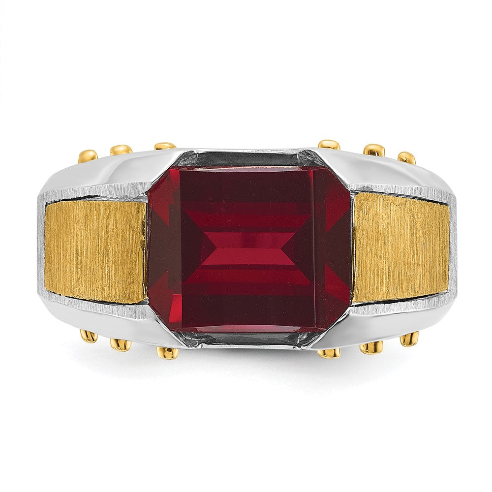 14k Two-tone IBGoodman Men's Created Garnet Complete Ring-B57951-4WYGA