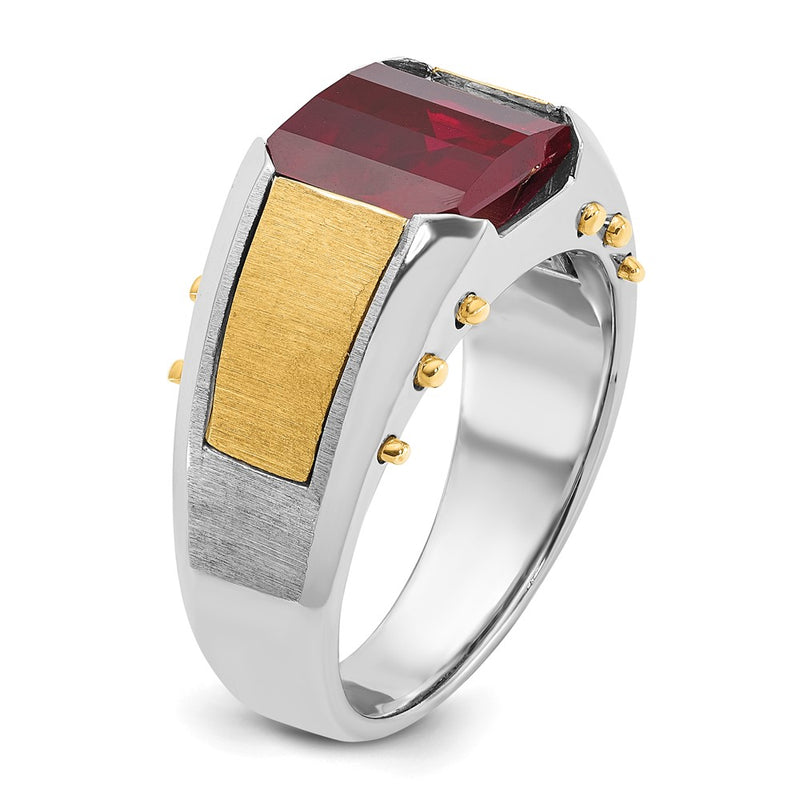 14k Two-tone IBGoodman Men's Created Garnet Complete Ring-B57951-4WYGA