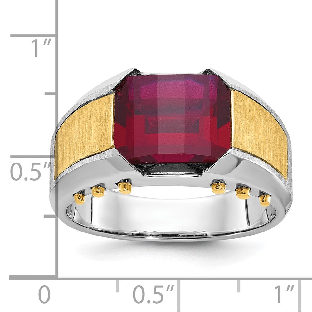 14k Two-tone IBGoodman Men's Created Garnet Complete Ring-B57951-4WYGA