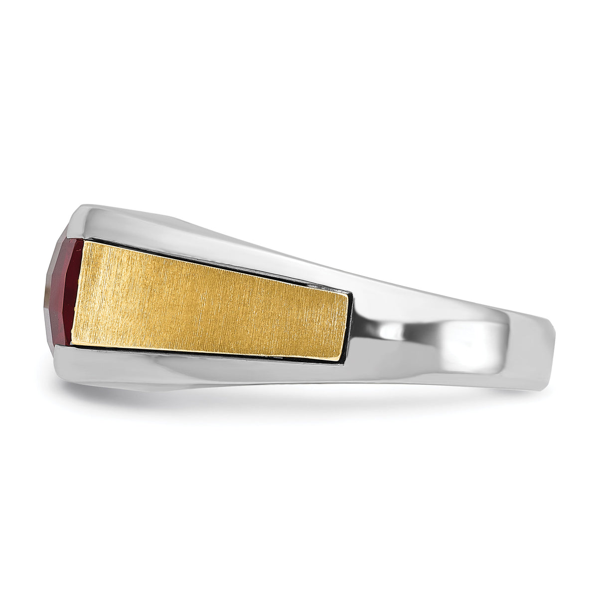 14ktt IBGoodman Men's Polished & Satin Lab Cr. Garnet & Dia Ring-B57957