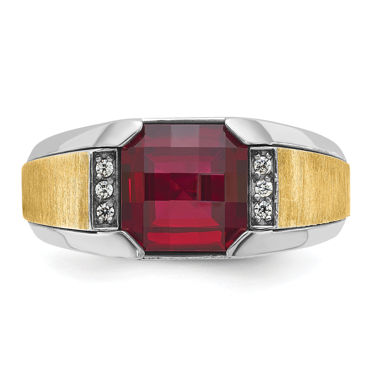14ktt IBGoodman Men's Polished & Satin Lab Cr. Garnet & Dia Ring-B57957