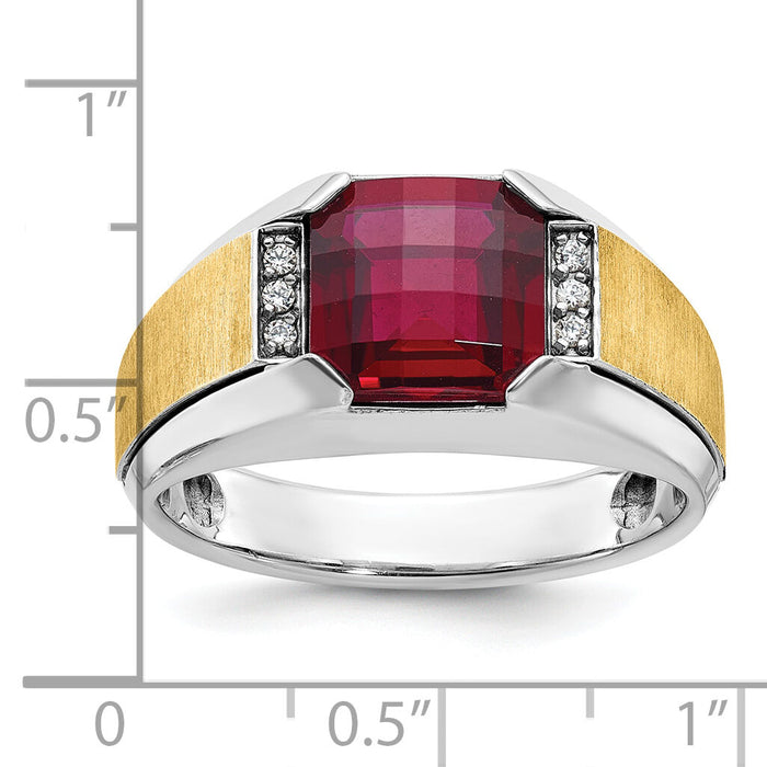 14ktt IBGoodman Men's Polished & Satin Lab Cr. Garnet & Dia Ring-B57957