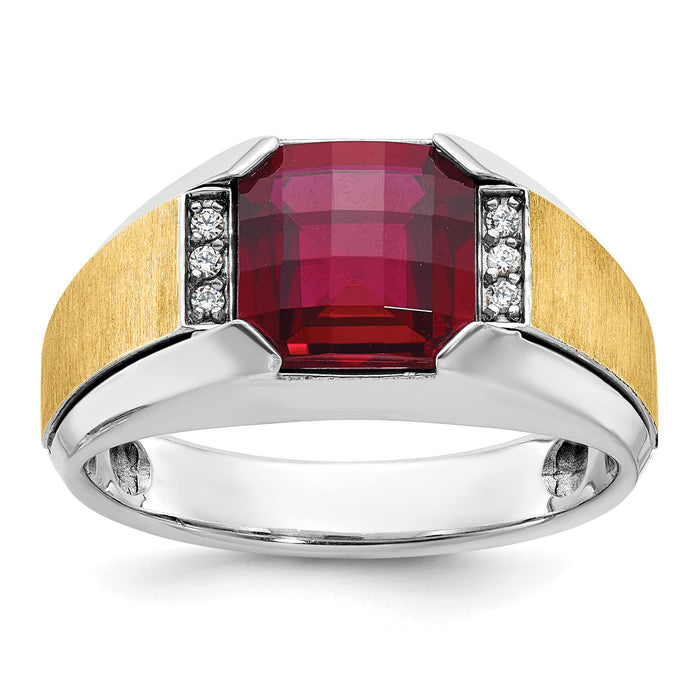 14ktt IBGoodman Men's Polished & Satin Lab Cr. Garnet & Dia Ring-B57957