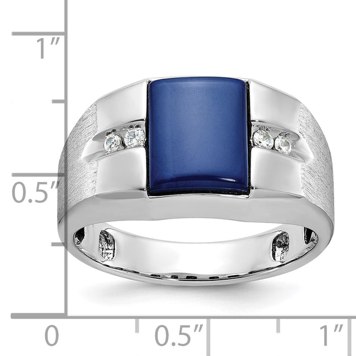 14k White Gold IBGoodman Men's Created Blue Star Sapphire and 1/15 carat Diamond Satin Complete Ring-B57984-4WCS/AA
