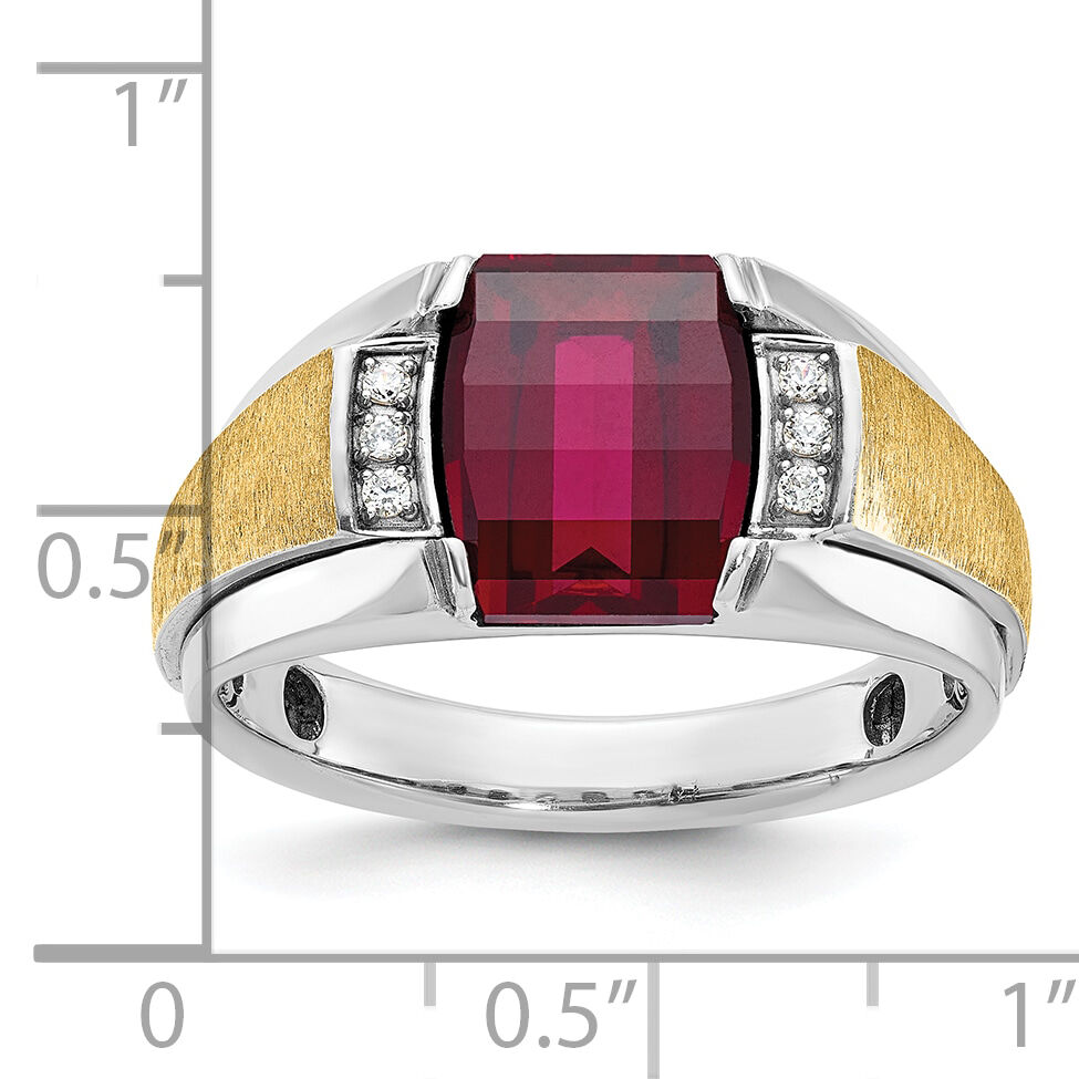 14k Two-tone IBGoodman Men's Satin Cr.Ruby/Diamond Complete Ring-B57989