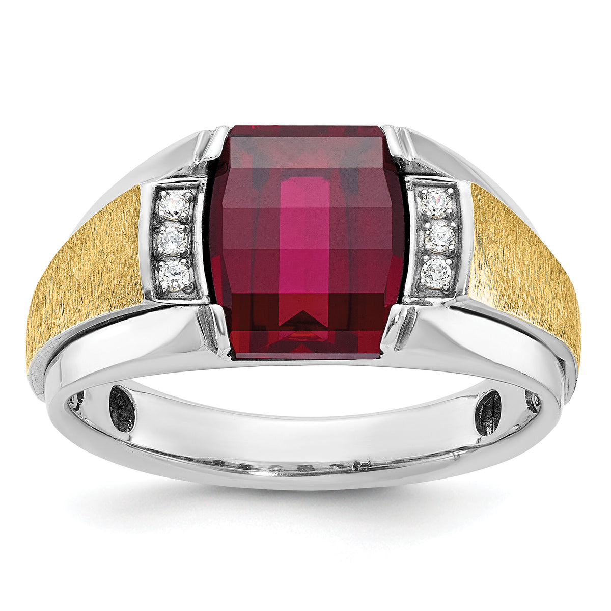 14k Two-tone IBGoodman Men's Satin Cr.Ruby/Diamond Complete Ring-B57989