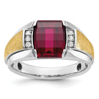14k Two-tone IBGoodman Men's Satin Cr.Ruby/Diamond Complete Ring-B57989