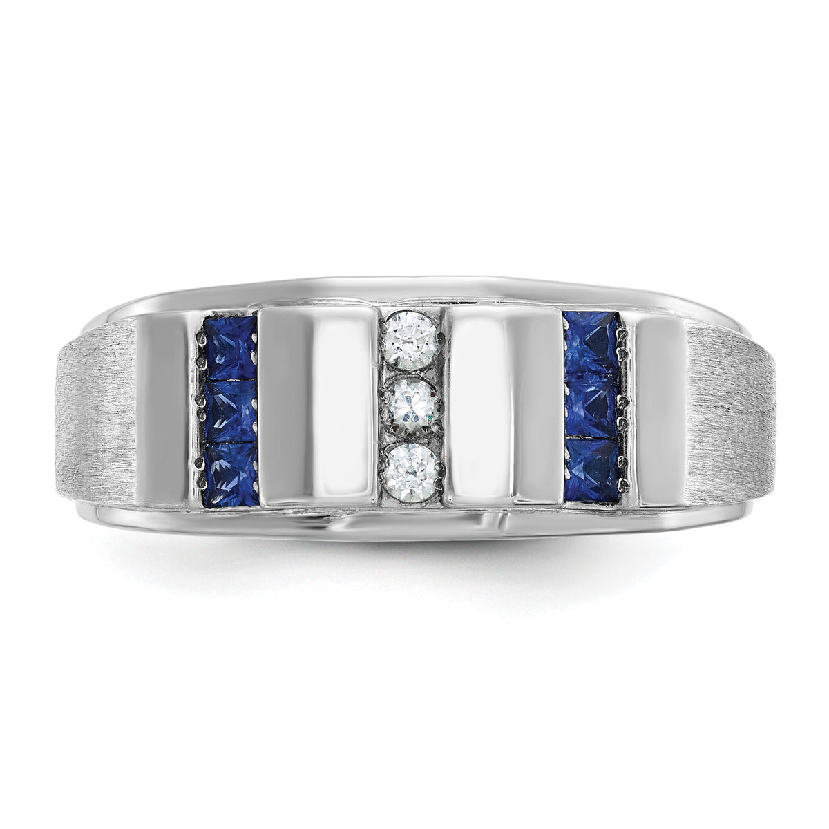 14kw IBGoodman Men's Polished/Satin 3-Row Cr. Sapphire Diamond Ring-B57994