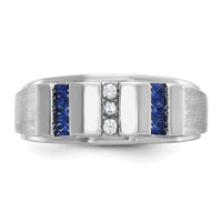 14kw IBGoodman Men's Polished/Satin 3-Row Cr. Sapphire Diamond Ring-B57994