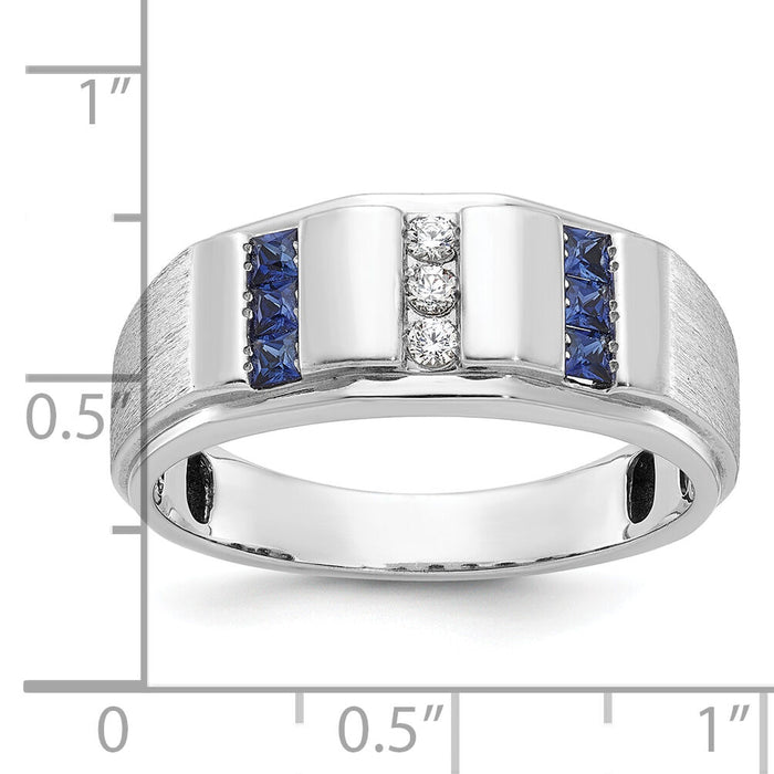 14kw IBGoodman Men's Polished/Satin 3-Row Cr. Sapphire Diamond Ring-B57994
