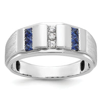 14kw IBGoodman Men's Polished/Satin 3-Row Cr. Sapphire Diamond Ring-B57994