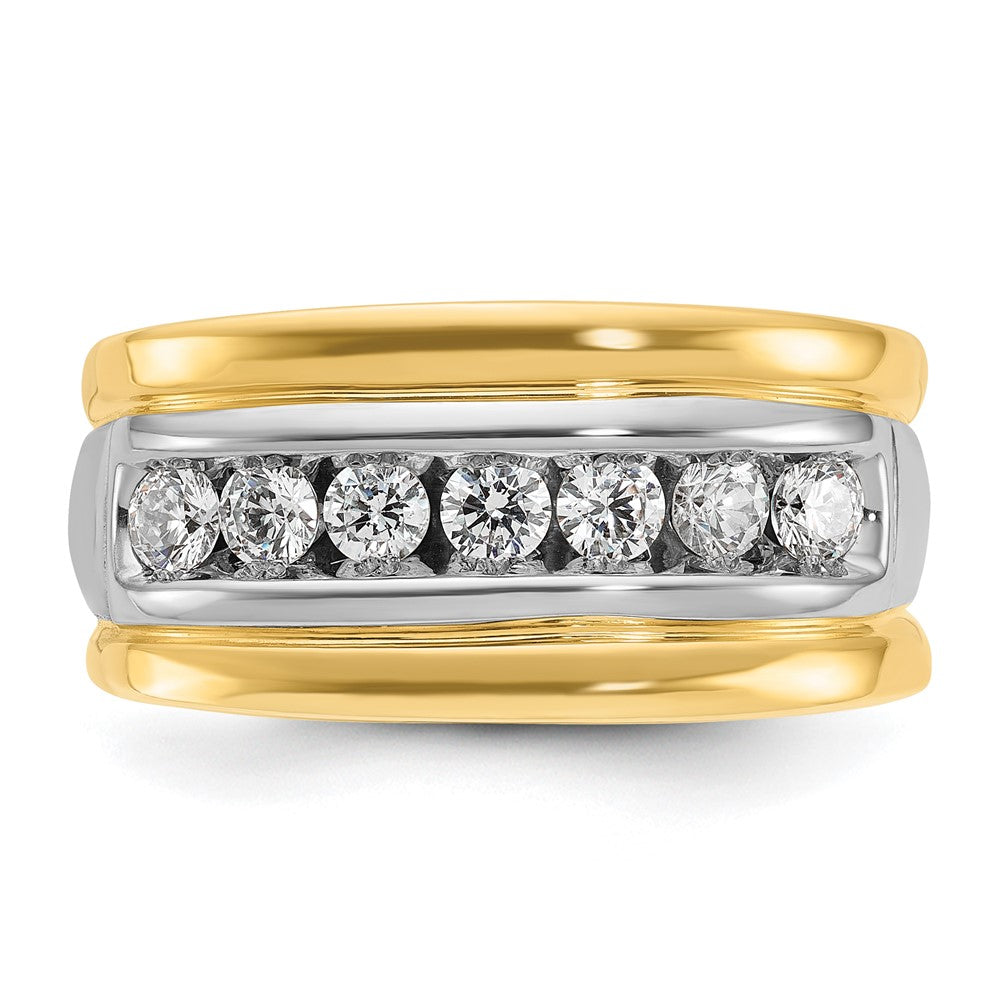 IBGoodman 14k Two-tone Men's Polished and Grooved 7-Stone 3/4 Carat AA Quality Diamond Ring-B58002-4YWAA