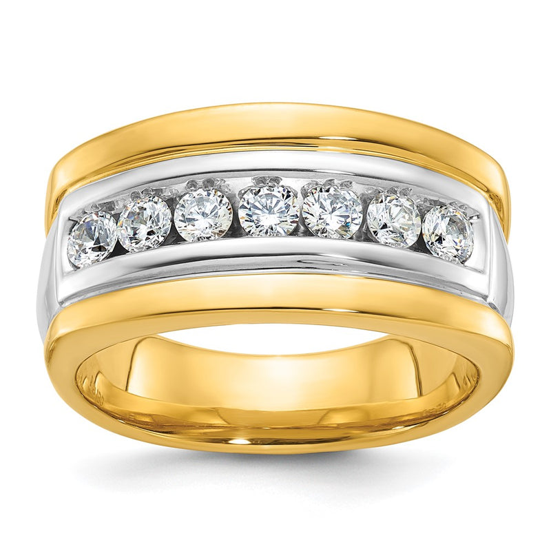 IBGoodman 14k Two-tone Men's Polished and Grooved 7-Stone 3/4 Carat AA Quality Diamond Ring-B58002-4YWAA