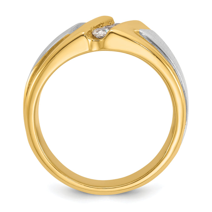 10k Two-tone IBGoodman Men's Polished and Satin 3-Stone Diamond Ring-B58007