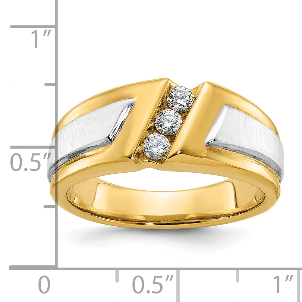 10k Two-tone IBGoodman Men's Polished and Satin 3-Stone Diamond Ring-B58007