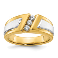 10k Two-tone IBGoodman Men's Polished and Satin 3-Stone Diamond Ring-B58007