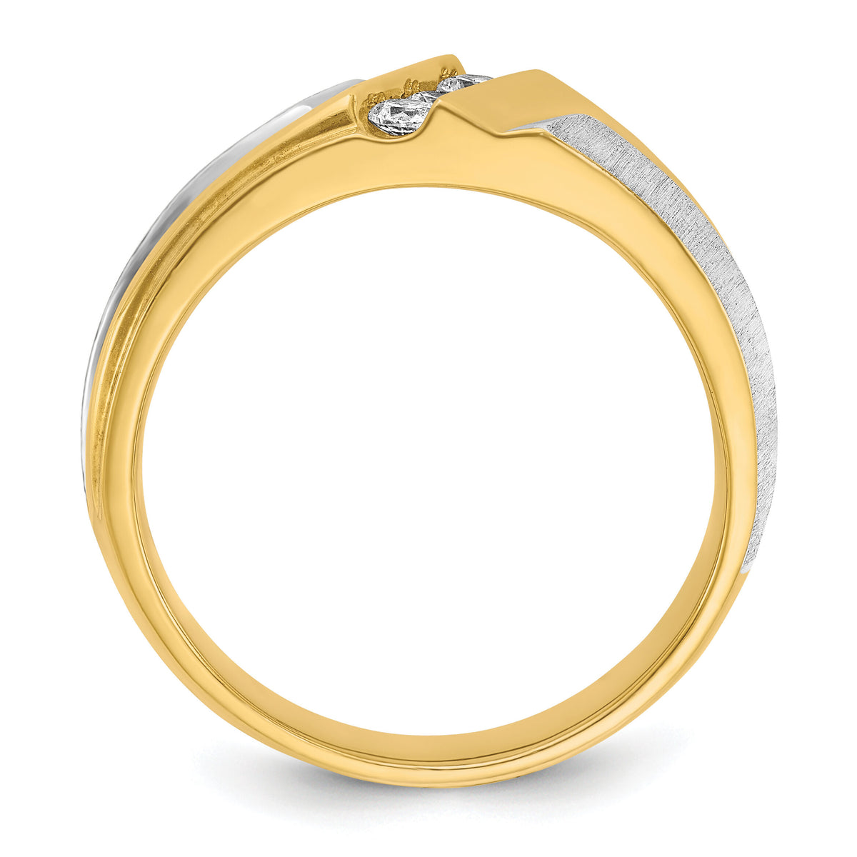 14ktt IBGoodman Men's Polished Satin & Grooved 3-Stone Diamond Ring-B58008