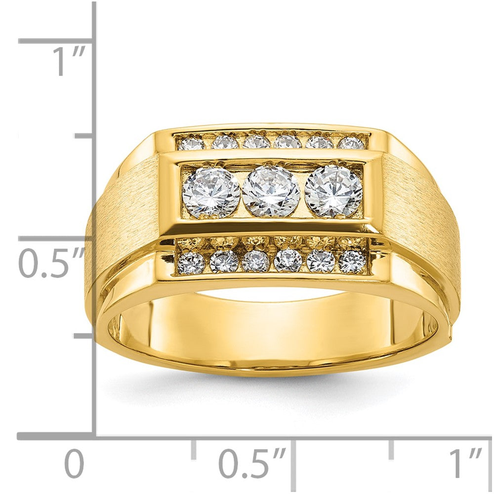 IBGoodman 14k Men's Polished and Satin 3-Row 3/4 Carat AA Quality Diamond Ring-B58017-4YAA