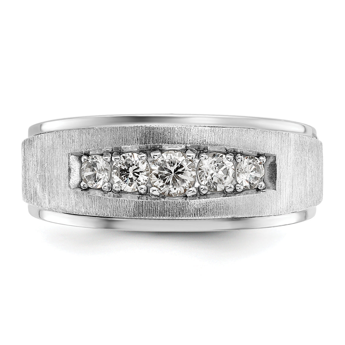 14k White Gold Polished and Brushed Five Stone Men's Ring Mounting-B58075