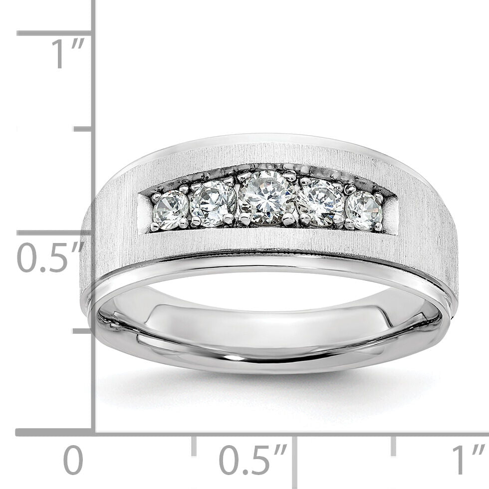 14k White Gold Polished and Brushed Five Stone Men's Ring Mounting-B58075