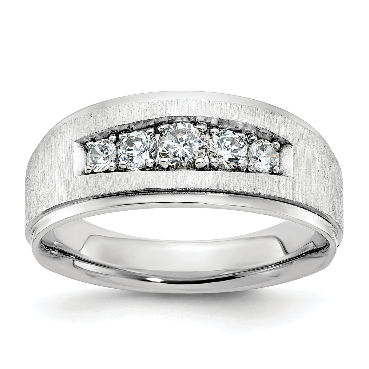 14k White Gold Polished and Brushed Five Stone Men's Ring Mounting-B58075-4W