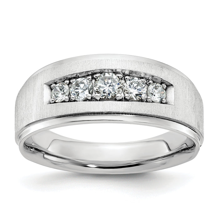 14k White Gold Polished and Brushed Five Stone Men's Ring Mounting-B58075-4W