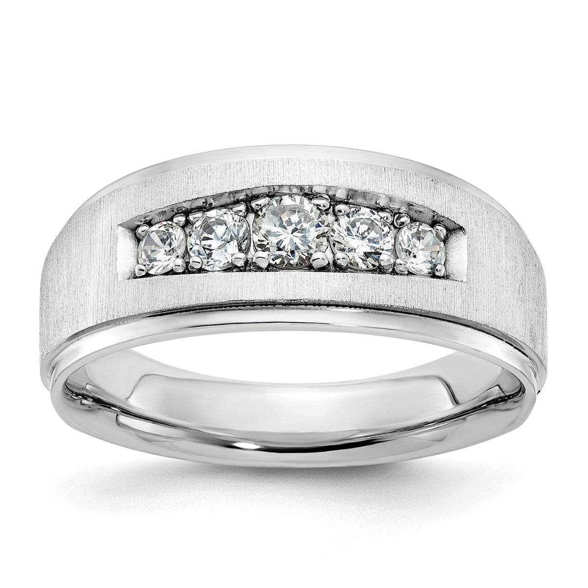 14k White Gold Polished and Brushed Five Stone Men's Ring Mounting-B58075
