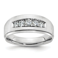 14k White Gold Polished and Brushed Five Stone Men's Ring Mounting-B58075